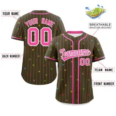Olive Pink Stripe Star Pattern Authentic Baseball Jersey 2