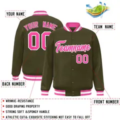 Olive Pink-White Classic Varsity Full-Snap Letterman Jacket 2