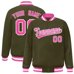 Olive Pink-White Classic Varsity Full-Snap Letterman Jacket 1