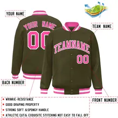 Olive Pink-White Classic Varsity Full-Snap Letterman Jacket 2