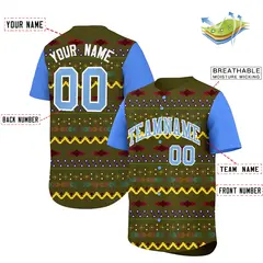 Olive Powder Blue White Mexican Style Baseball Jersey 2