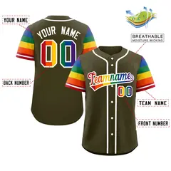 Olive Rainbow Pride Month Raglan Sleeves Baseball Jersey 2
