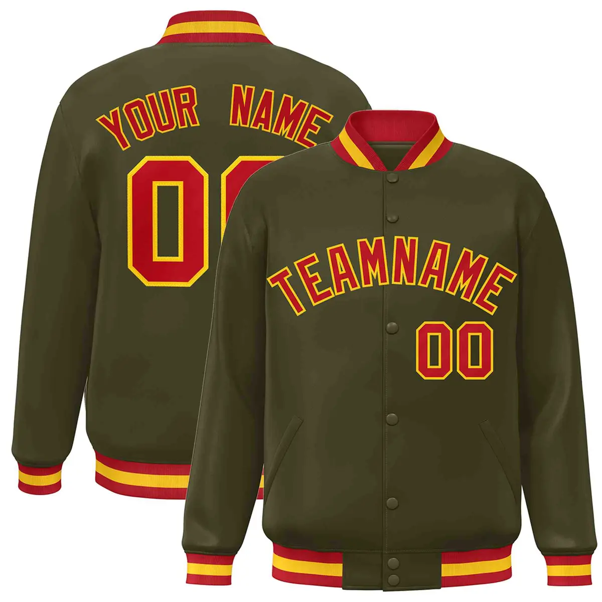 Olive Red-Gold Classic Varsity Full-Snap Letterman Jacket