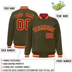 Olive Red-Gold Classic Varsity Full-Snap Letterman Jacket 2