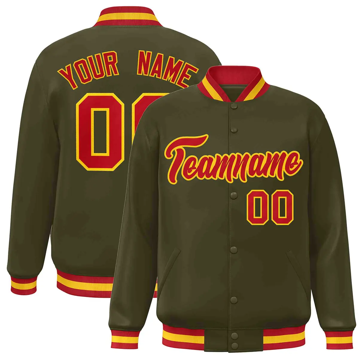 Olive Red-Gold Classic Varsity Full-Snap Letterman Jacket