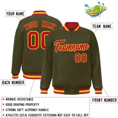 Olive Red-Gold Classic Varsity Full-Snap Letterman Jacket 2