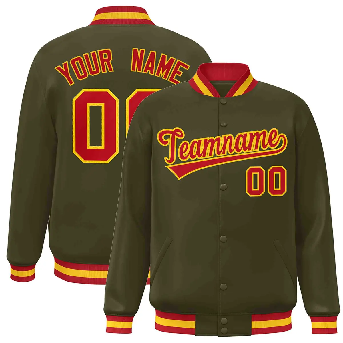 Olive Red-Gold Classic Varsity Full-Snap Letterman Jacket
