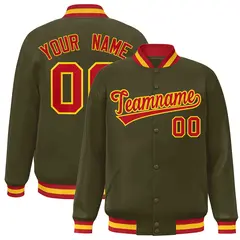 Olive Red-Gold Classic Varsity Full-Snap Letterman Jacket 1
