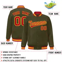 Olive Red-Gold Classic Varsity Full-Snap Letterman Jacket 2
