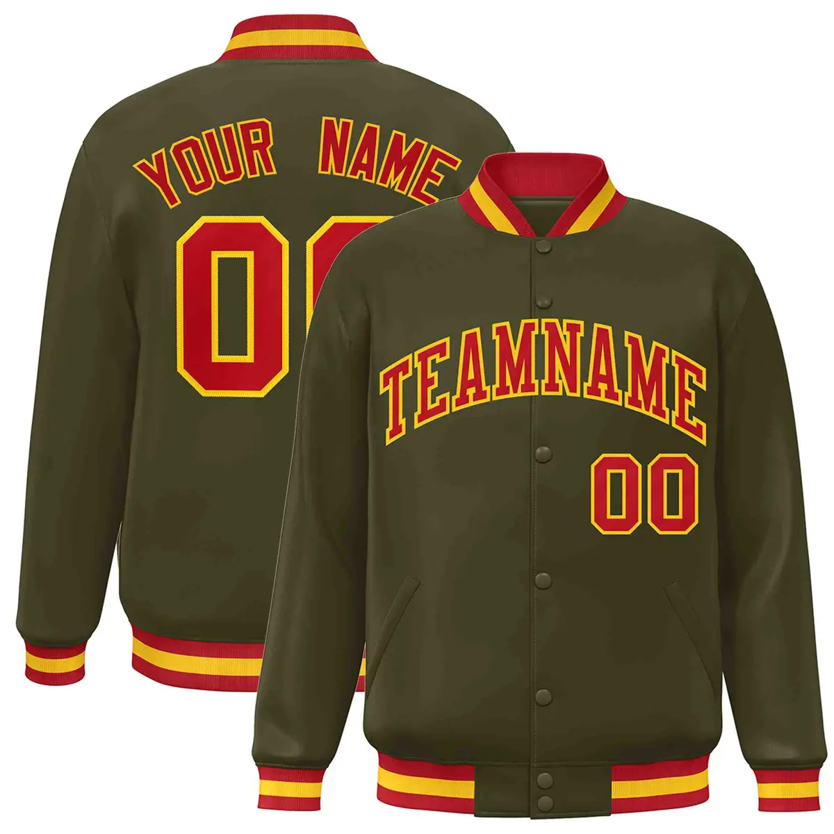 Olive Red-Gold Classic Varsity Full-Snap Letterman Jacket