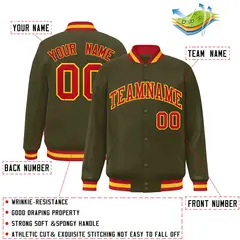 Olive Red-Gold Classic Varsity Full-Snap Letterman Jacket 2