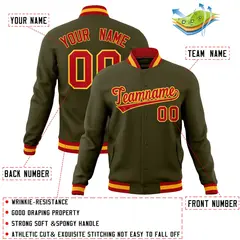 Olive Red-Gold Classic Varsity Full-Snap Letterman Jacket 4