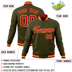 Olive Red-Gold Classic Varsity Full-Snap Letterman Jacket 4