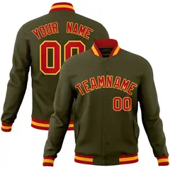 Olive Red-Gold Classic Varsity Full-Snap Letterman Jacket