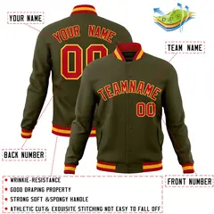 Olive Red-Gold Classic Varsity Full-Snap Letterman Jacket 4