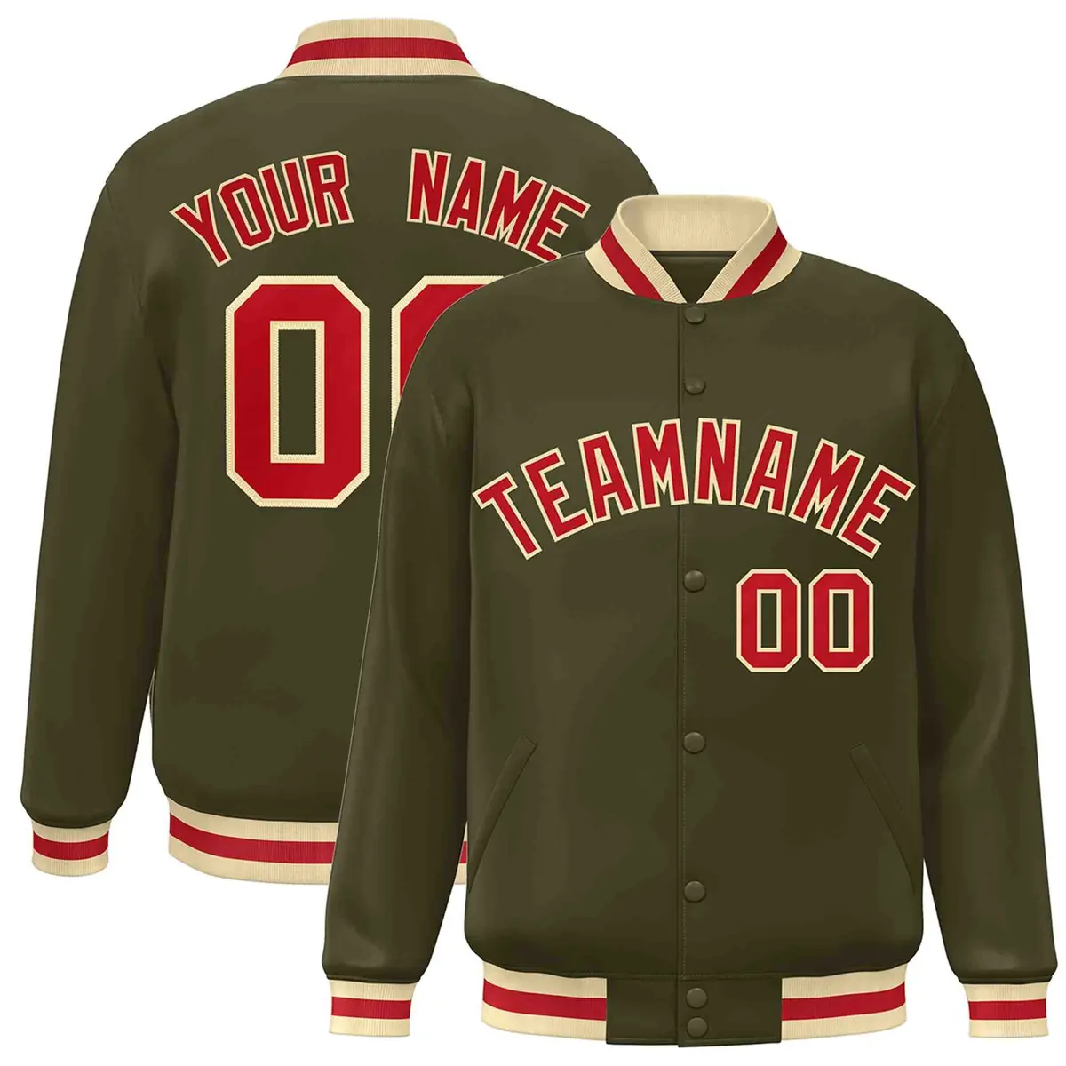 Olive Red-Khaki Classic Varsity Full-Snap Letterman Jacket