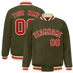 Olive Red-Khaki Classic Varsity Full-Snap Letterman Jacket 1