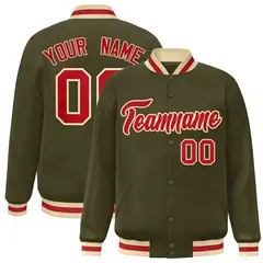 Olive Red-Khaki Classic Varsity Full-Snap Letterman Jacket 1