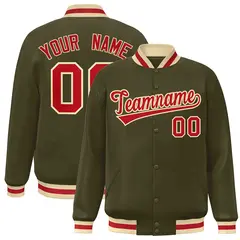 Olive Red-Khaki Classic Varsity Full-Snap Letterman Jacket 1