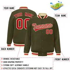 Olive Red-Khaki Classic Varsity Full-Snap Letterman Jacket 2