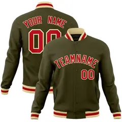 Olive Red-Khaki Classic Varsity Full-Snap Letterman Jacket