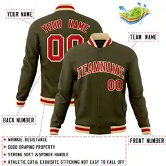 Olive Red-Khaki Classic Varsity Full-Snap Letterman Jacket 4