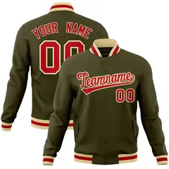 Olive Red-Khaki Classic Varsity Full-Snap Letterman Jacket 1