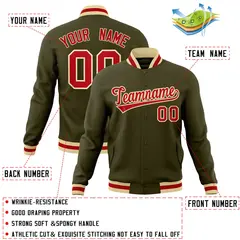 Olive Red-Khaki Classic Varsity Full-Snap Letterman Jacket 4