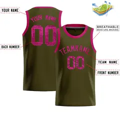 Olive Sequined Trim Athletic Basketball Jersey 2