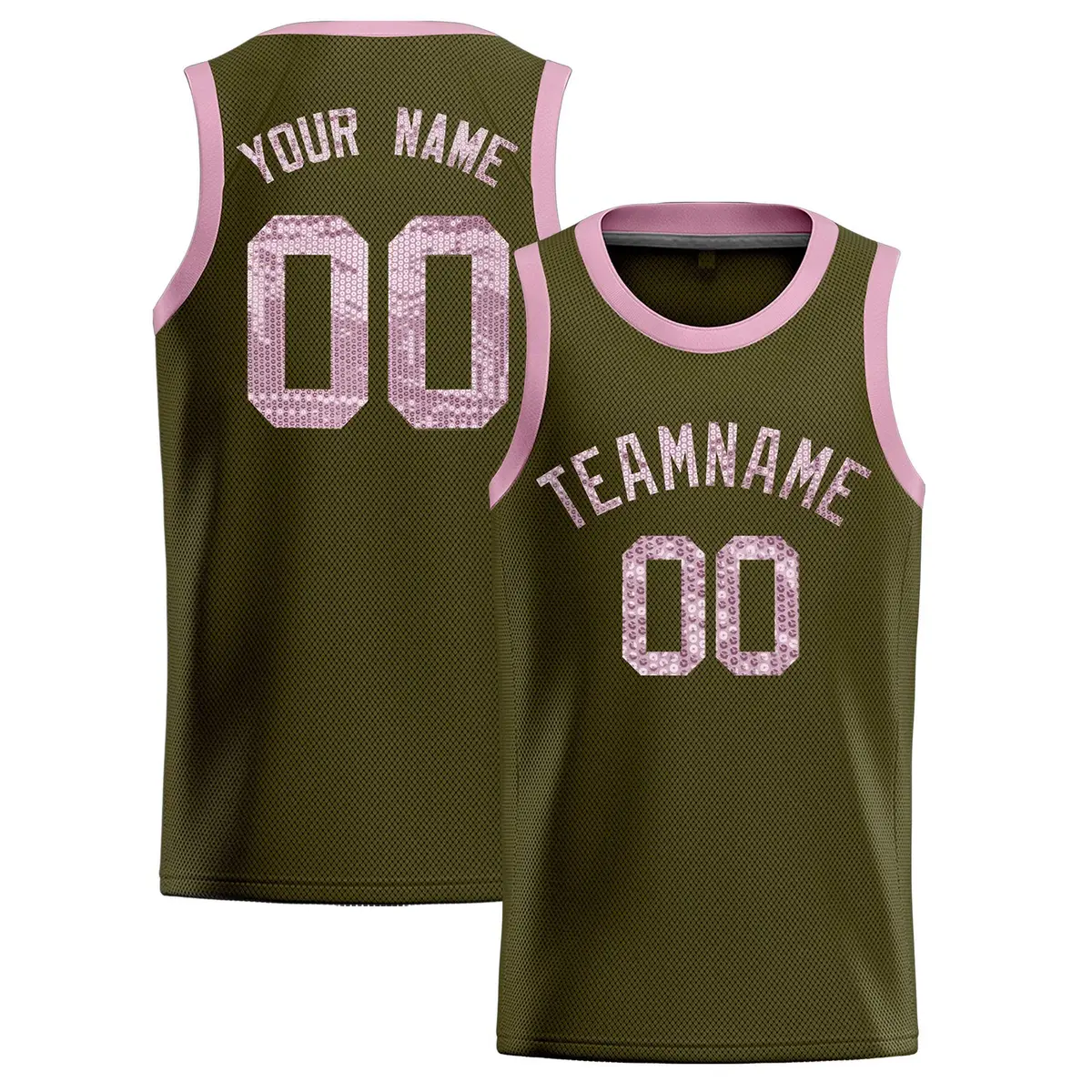 Olive Sequined Trim Athletic Basketball Jersey