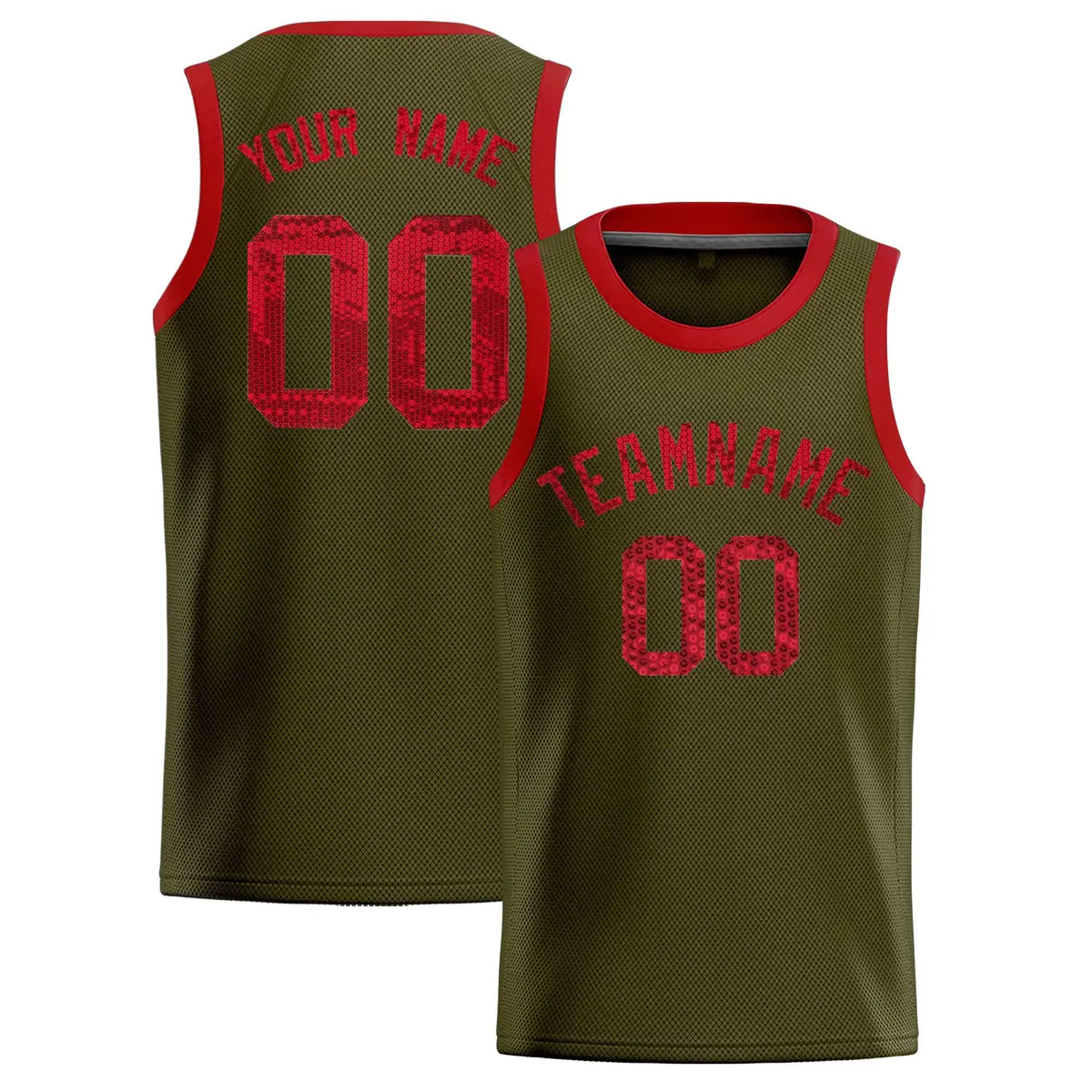 Olive Sequined Trim Athletic Basketball Jersey