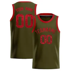Olive Sequined Trim Athletic Basketball Jersey 1