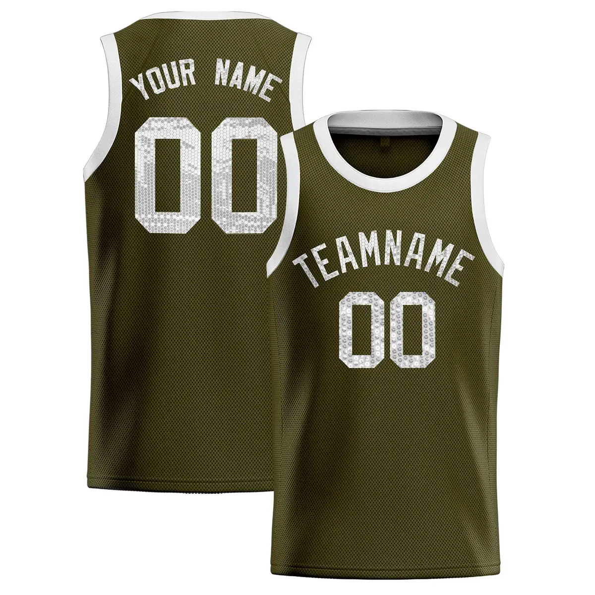 Olive Sequined Trim Athletic Basketball Jersey