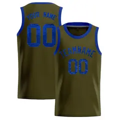 Olive Sequined Trim Athletic Basketball Jersey 1