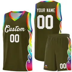 Olive Side Flame Fashion Sports Basketball Jersey 1