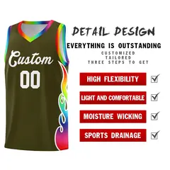 Olive Side Flame Fashion Sports Basketball Jersey 2