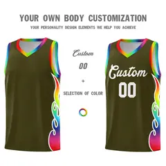 Olive Side Flame Fashion Sports Basketball Jersey 3