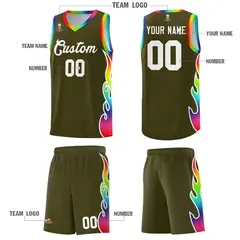 Olive Side Flame Fashion Sports Basketball Jersey 5