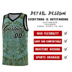 Olive Sky Blue Aztec Sun Stone Graffiti Breathable Basketball Jersey 2