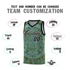 Olive Sky Blue Aztec Sun Stone Graffiti Breathable Basketball Jersey 4