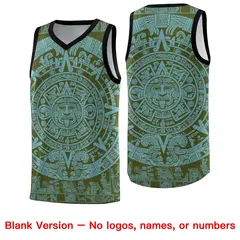 Olive Sky Blue Aztec Sun Stone Graffiti Breathable Basketball Jersey 6