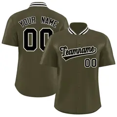 Olive Stand Collar Classic Authentic Baseball Jersey 1