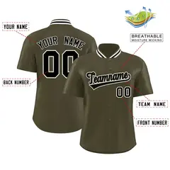 Olive Stand Collar Classic Authentic Baseball Jersey 2