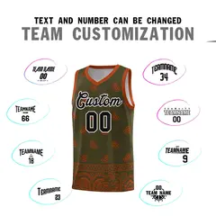 Olive Texas Orange Cashew Pattern Basketball Uniform Jersey 11