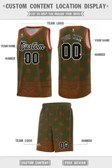 Olive Texas Orange Cashew Pattern Basketball Uniform Jersey 12
