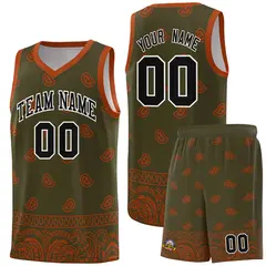 Olive Texas Orange Cashew Pattern Basketball Uniform Jersey 15