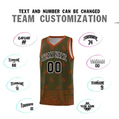 Olive Texas Orange Cashew Pattern Basketball Uniform Jersey 18