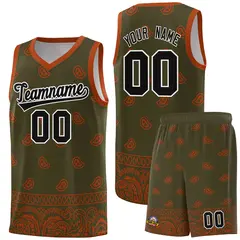 Olive Texas Orange Cashew Pattern Basketball Uniform Jersey 22