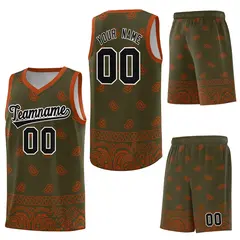 Olive Texas Orange Cashew Pattern Basketball Uniform Jersey 27