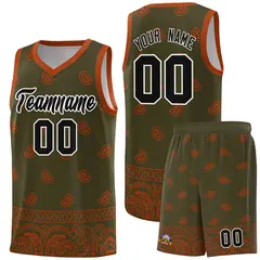 Olive Texas Orange Cashew Pattern Basketball Uniform Jersey 29